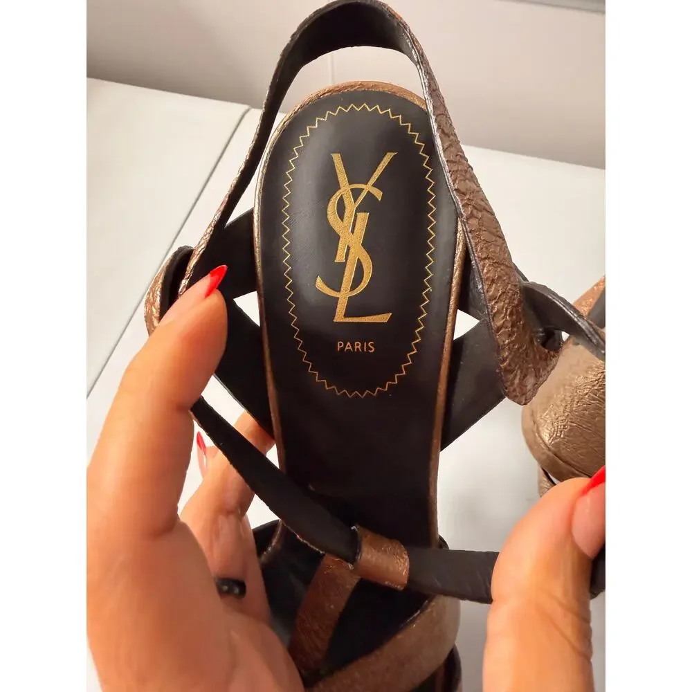 Yves Saint Laurent Metallic Bronze Platform Heels